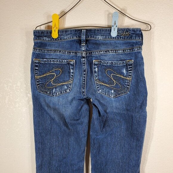 Silver Jeans Co. Aiko Womens W28 L31 Mid-Rise Bootcut Distressed Denim Jeans - Picture 9 of 11